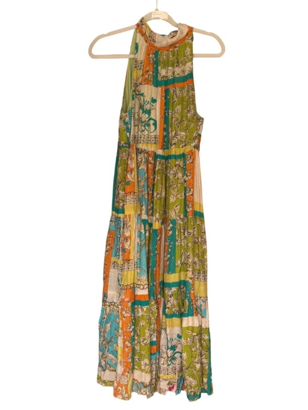 Entro Women's Halter Maxi Dress S Floral Multicolor Patchwork Sleeveless Boho